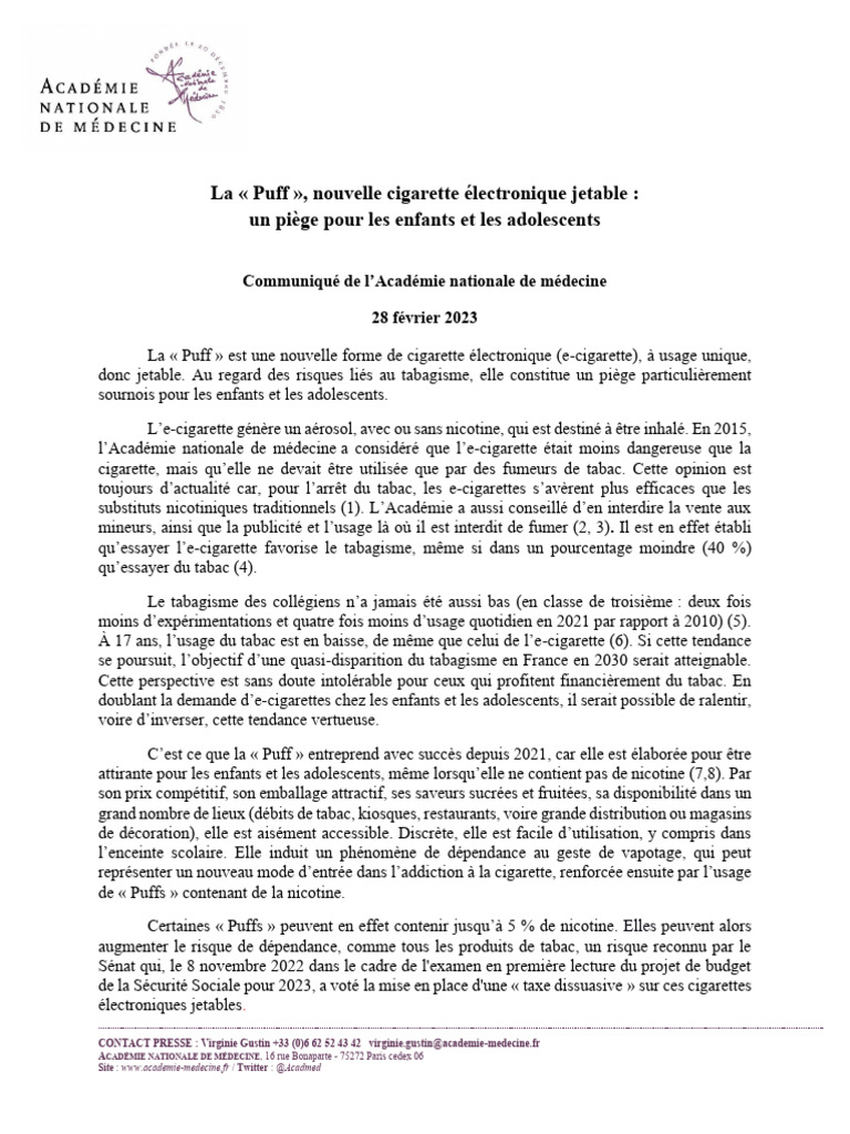 Puff : un danger pour les jeunes | PDF | Cigarette électronique | Cigarette