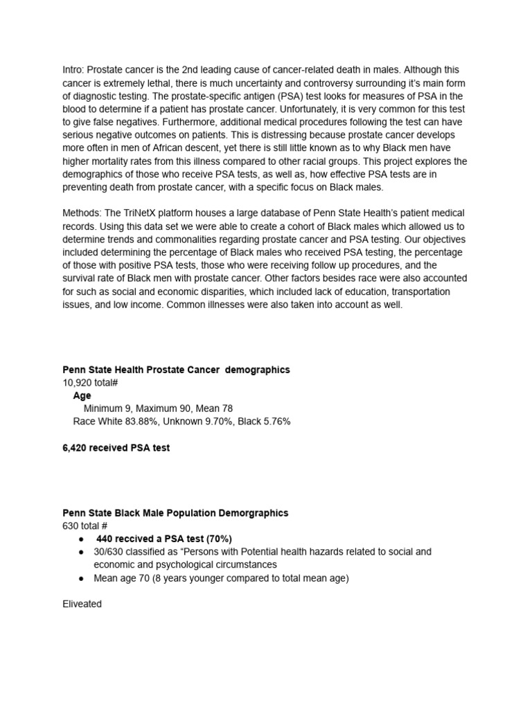 Prostate Cancer PSA Testing in Black Males | PDF