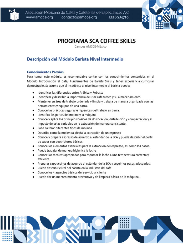 Curso Intermedio de Barista SCA | PDF | café | Bebida