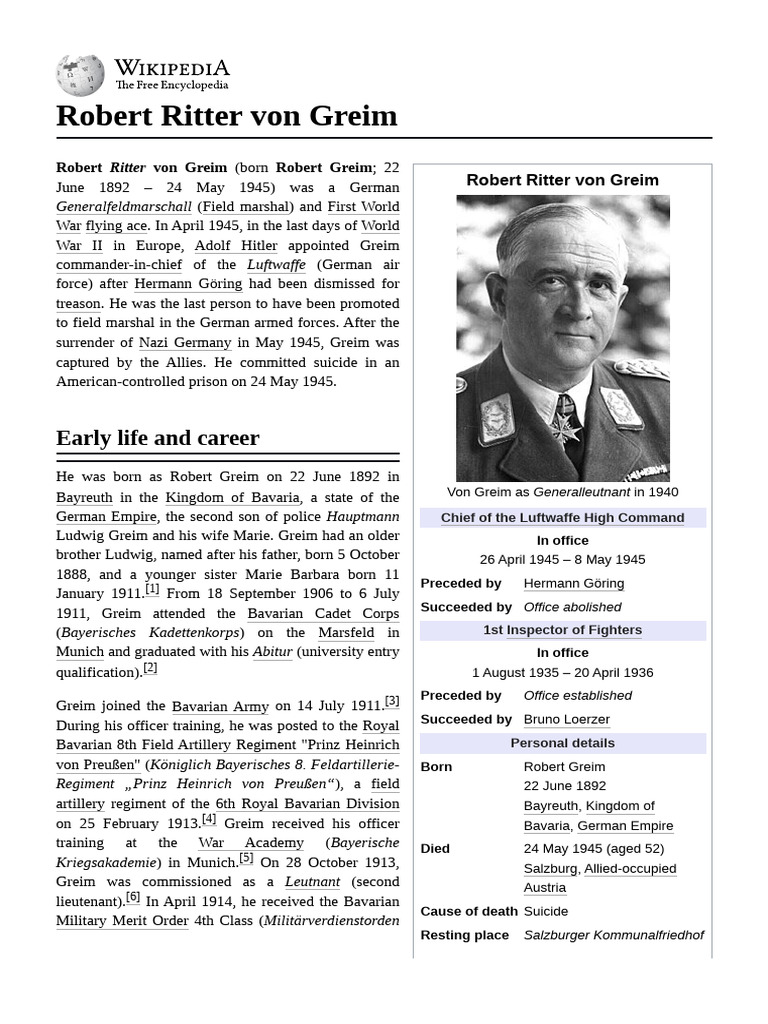 Robert Ritter von Greim: Luftwaffe Chief | PDF | Military Of Germany ...