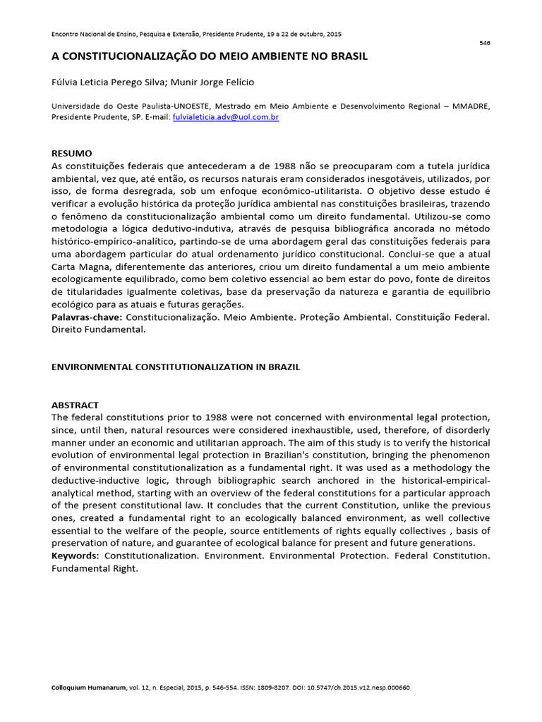 Constitucionalização do Meio Ambiente no Brasil | PDF | Constituição ...