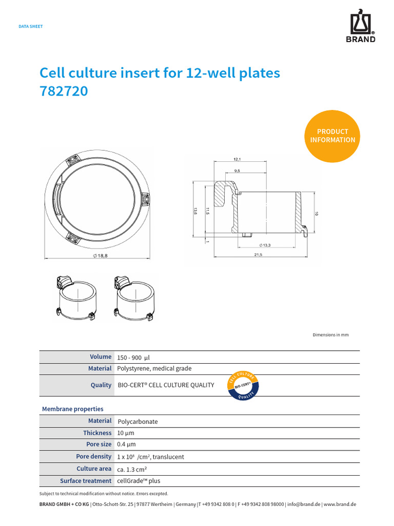 Data Sheet Inserts 2in1 12-Well | PDF | Cell Culture | Polystyrene