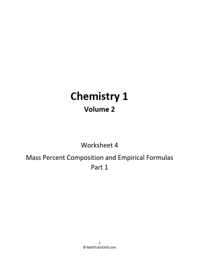 Chemistry+1+Tutor+ +Vol+2+ +Worksheet+4+ +Percent+Mass+and+Empirical ...