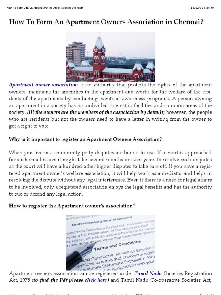 How to Form an Apartment Owners Association in Chennai By Law Apartment