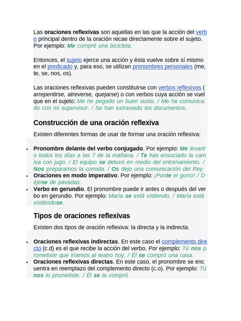 Ejemplos y Tipos de Oraciones Reflexivas | PDF | Verbo | Oración ...
