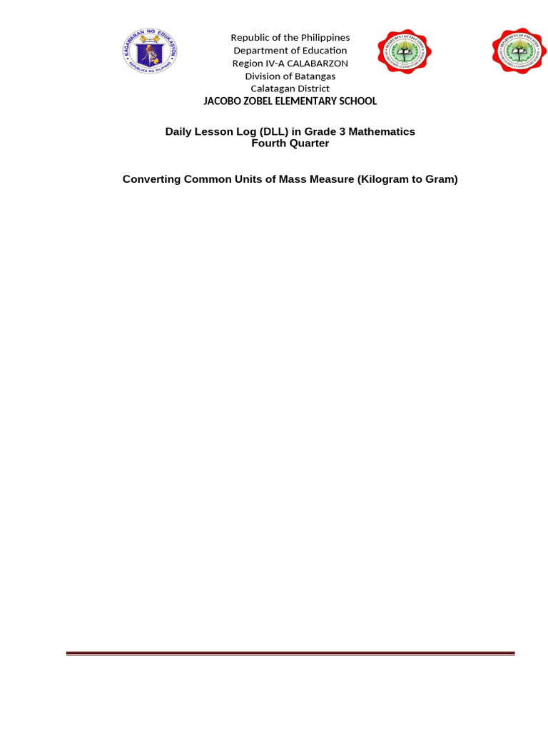 Grade 3 Math: Unit Conversion DLL | PDF | Learning | Cognition