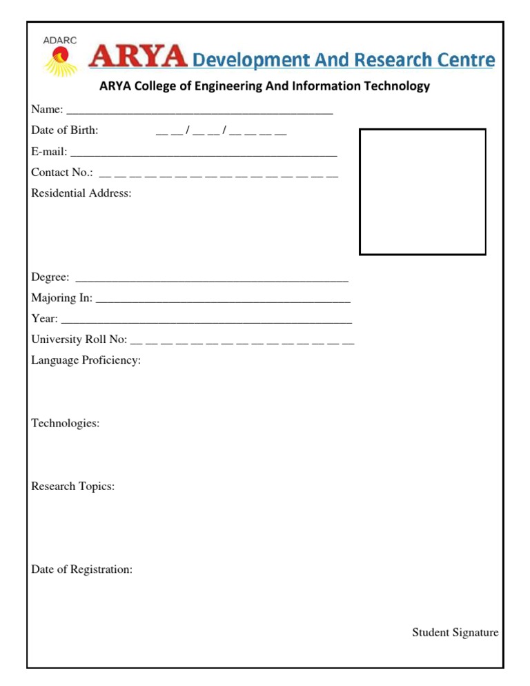 Student Registration Form Template | PDF