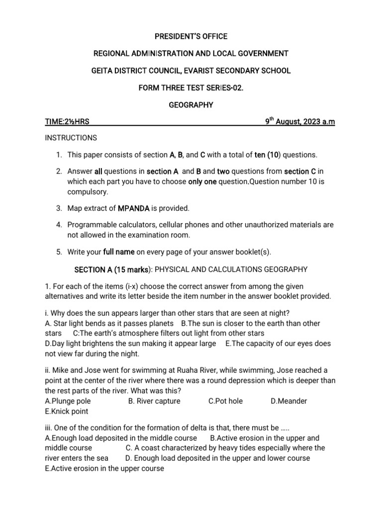 f3 Geography Test Series-03 July 2023-1 | PDF | Soil | Earth
