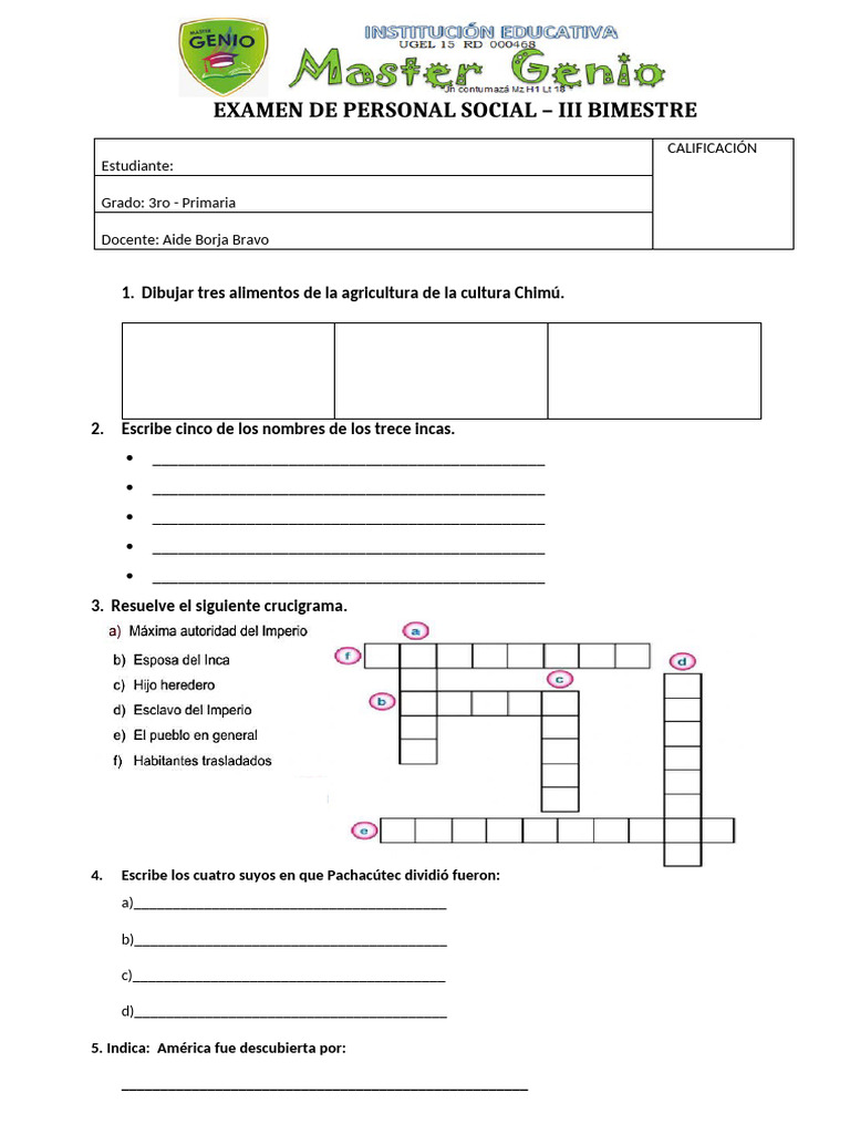 Examen de Personal Social | PDF