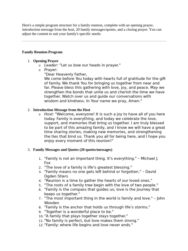 Family Reunion Prayer Program Guide | PDF | Prayer