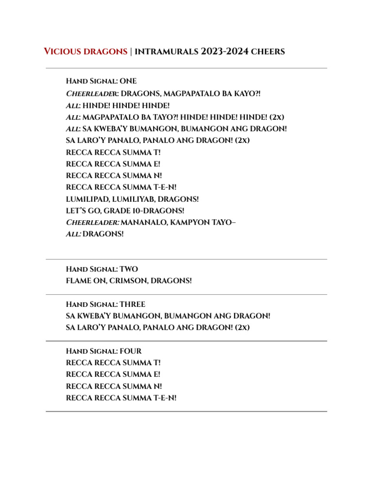 Vicious Dragons Cheer Scripts | PDF