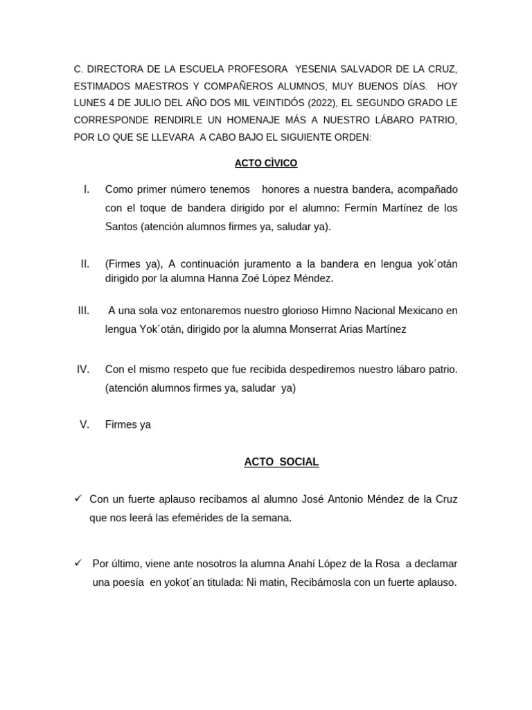 Homenaje a la Bandera y Efemérides Escolar | PDF