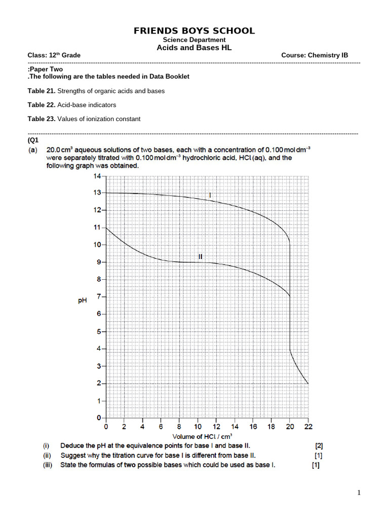 Acids and Bases Chemistry Exam Guide | PDF | Acid | Ph