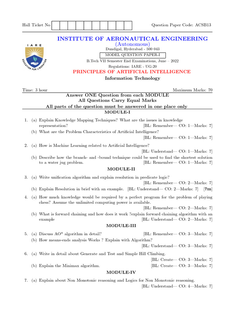 AI Principles Model Question Paper | PDF | Artificial Intelligence ...