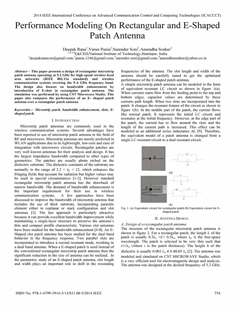 Performance Modeling On Rectangular and E-Shaped Patch Antenna | PDF ...