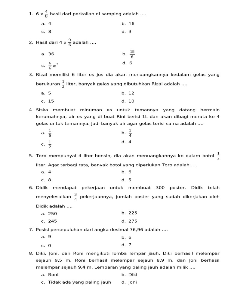 Soal Perkalian dan Pembagian Liter | PDF