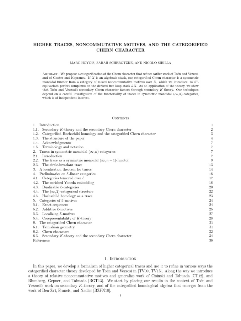 Categoriﬁed Chern Character and Traces | PDF | Algebraic Topology ...