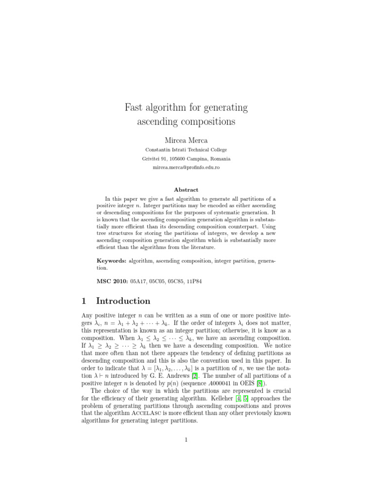 Merca Fast Partition Algorithms | PDF | Control Flow | Mathematics