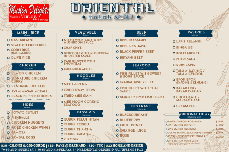 Oriental Halal Buffet | PDF | Food And Drink Preparation | Western Cuisine