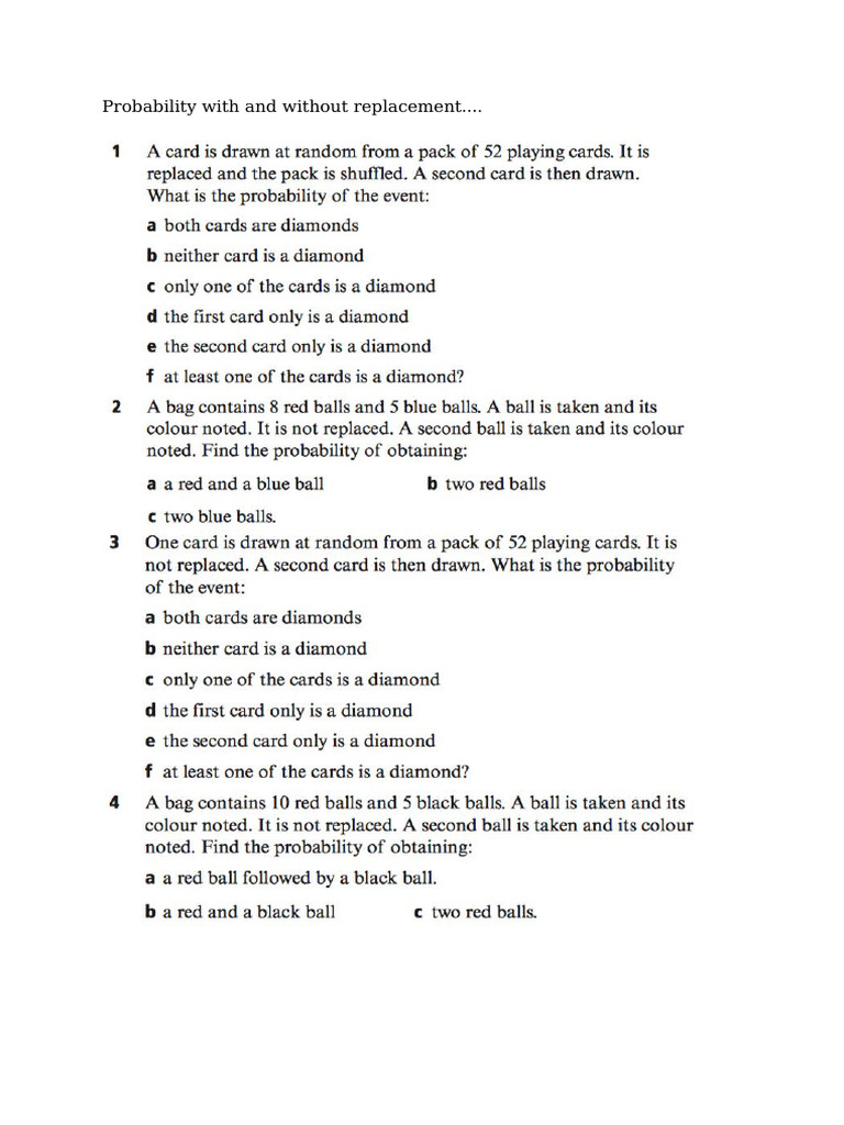 A. Revision. Probability With and Without Replacement (1) | PDF