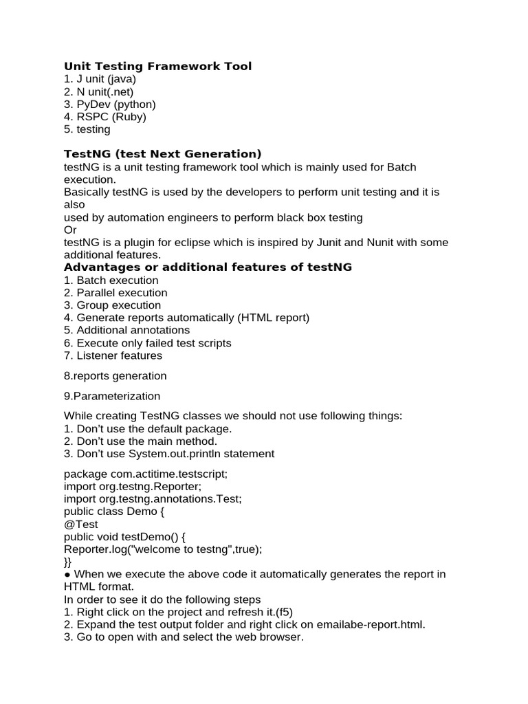 TestNG Unit Testing Framework Guide | PDF | Unit Testing | Computing