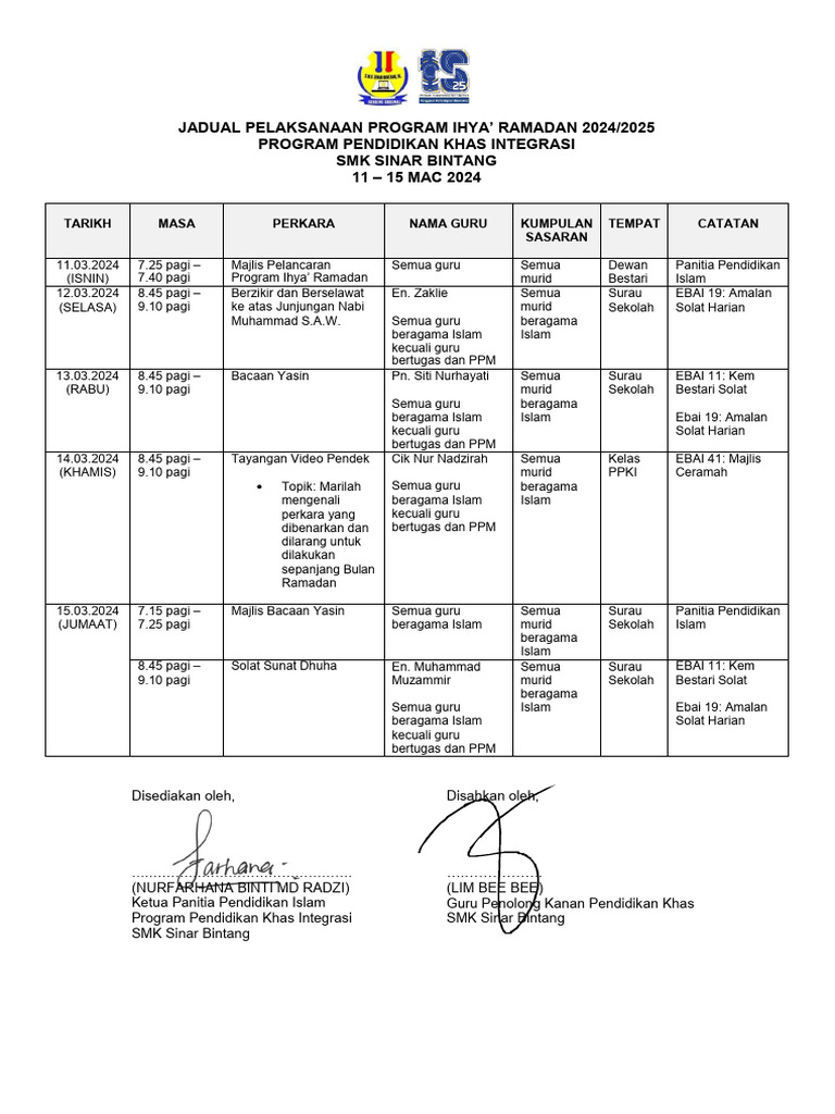 Jadual Program Ihya' Ramadan 2024 | PDF