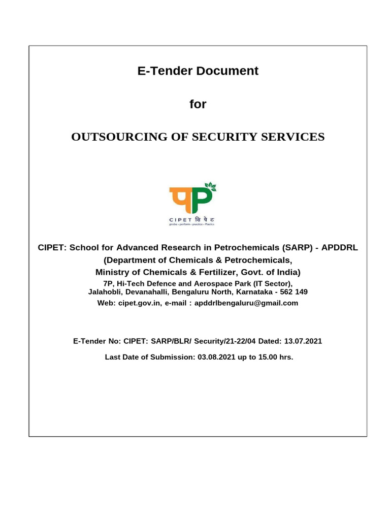 Tender Document For Security | PDF | Employment | Security Guard