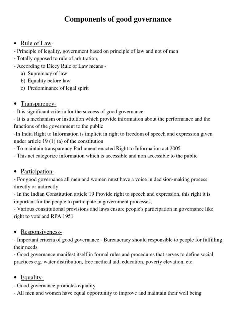 Key Components of Good Governance | PDF | Governance | Rule Of Law