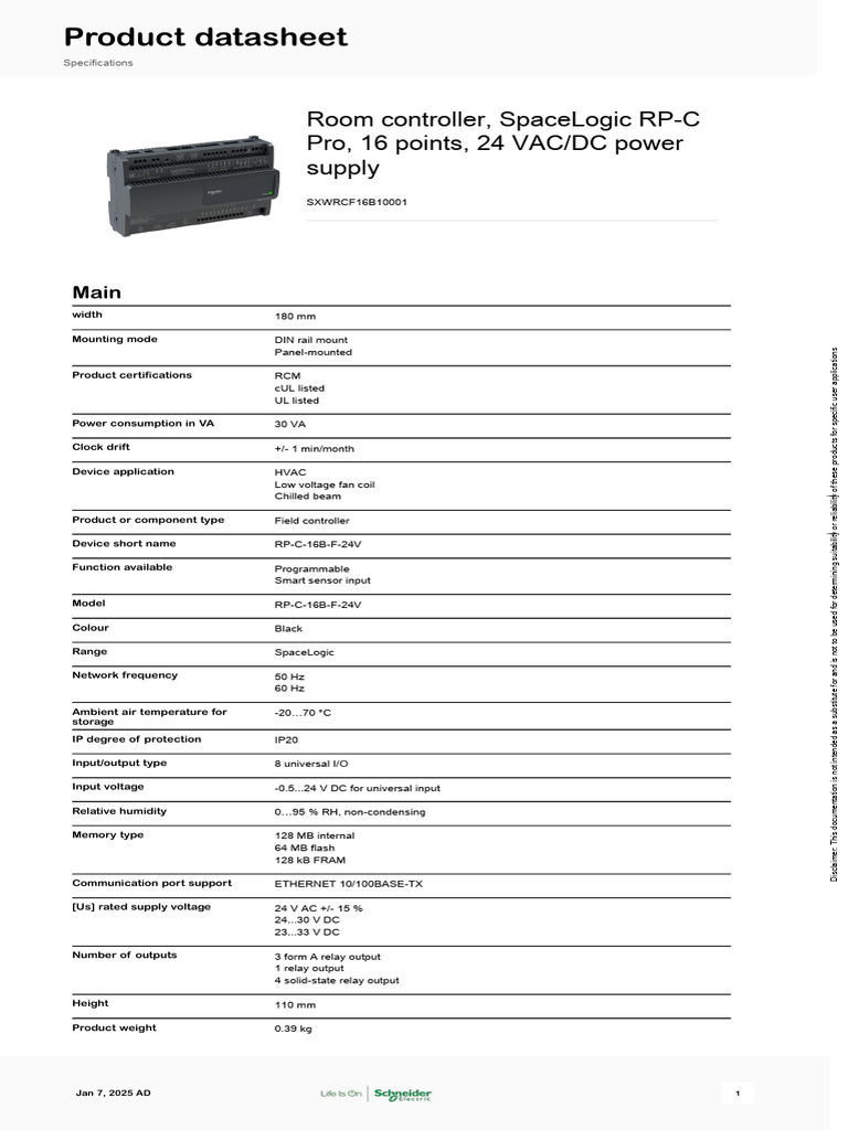 Contrôleur Schneider Electric SpaceLogic RP-C-16A-F 230V - Neuf - Réf. SXWRCF16A10003