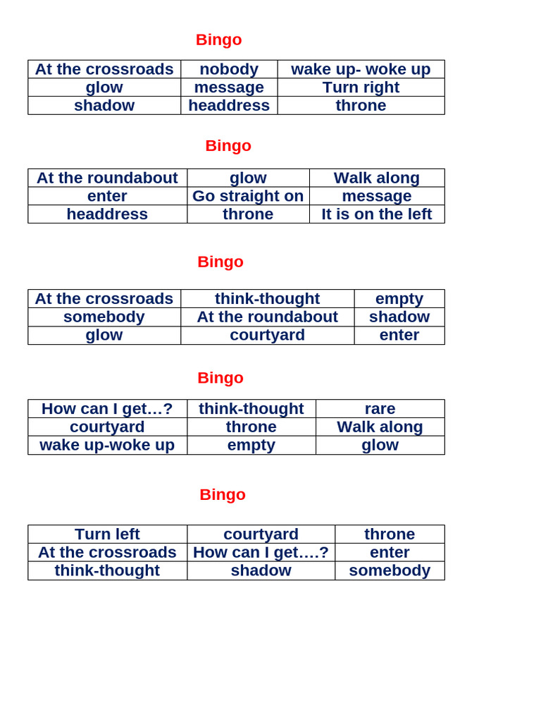 Bingo Game Directions and Phrases | PDF