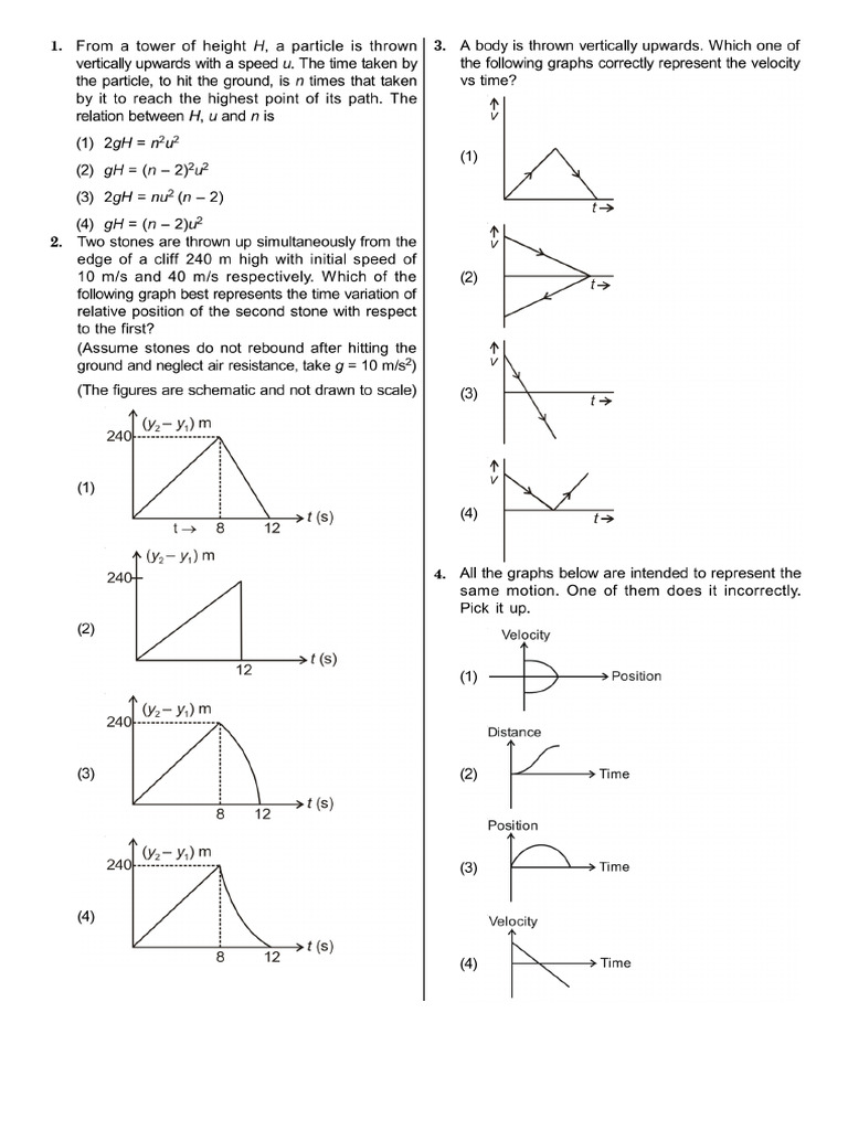 NEET Revision Worksheet 01 Motion in a Straight Line | PDF