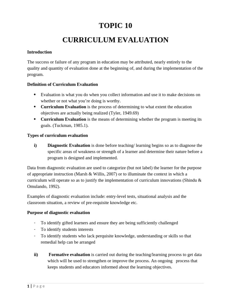 Cit 210 Topic 10 Curriculum Evaluation | PDF | Educational Assessment ...