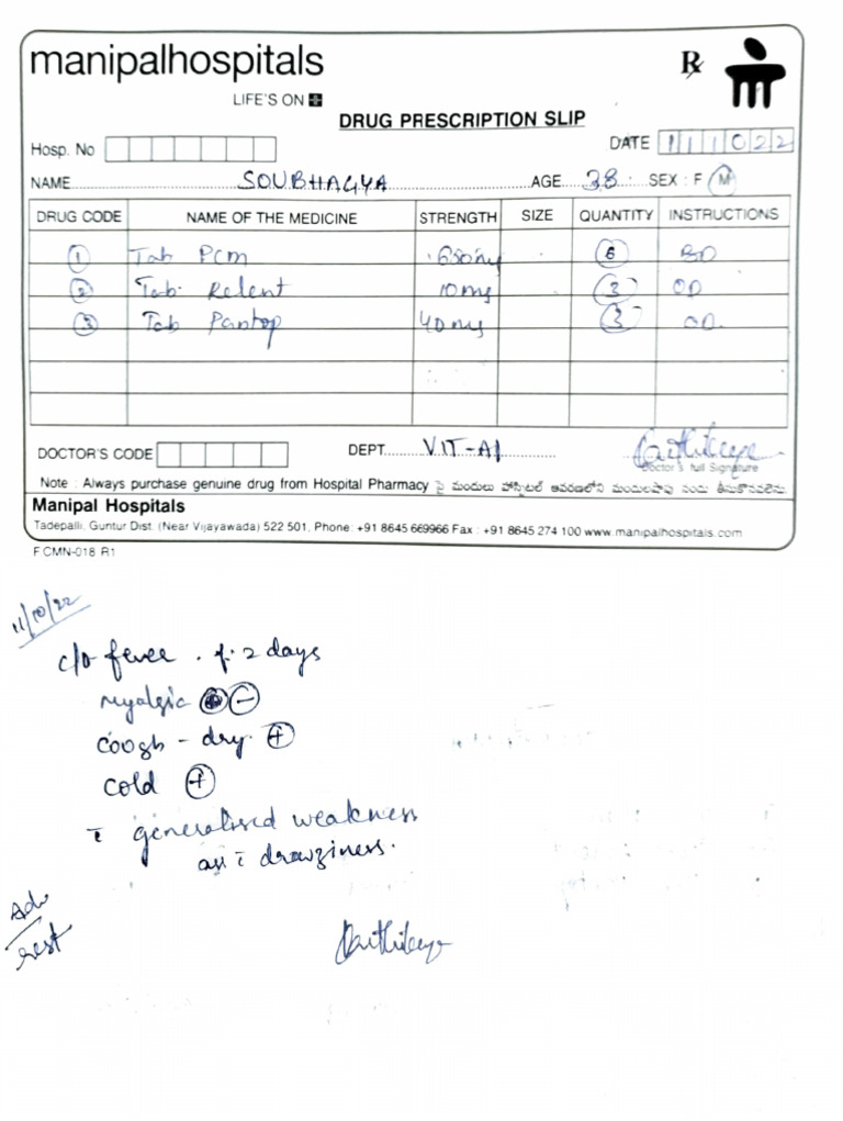 Manipal Hospital Prescription Format | PDF