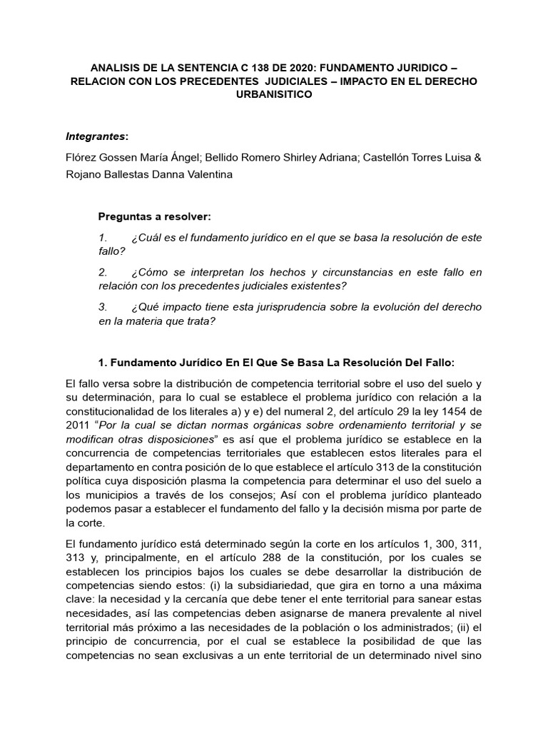 Análisis de la Sentencia C-138 de 2020 | PDF | Caso de ley | Constitución