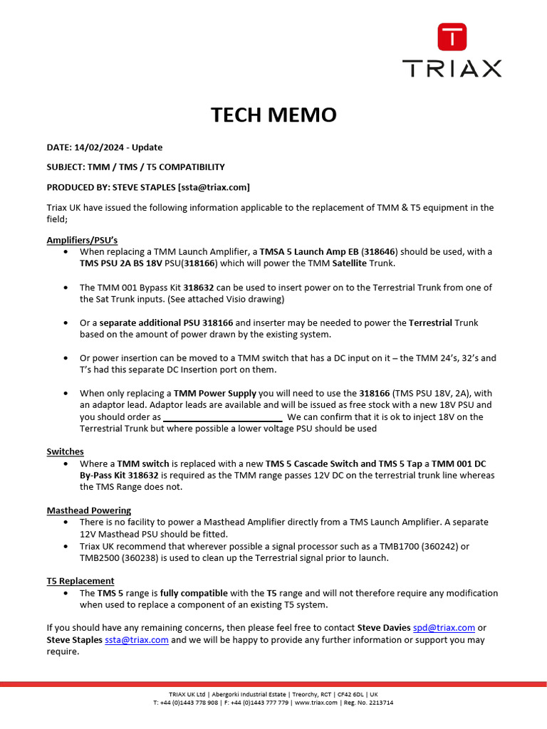 TMM TMS Tech Memo SSTA 10.06.24 | PDF | Power Supply | Amplifier