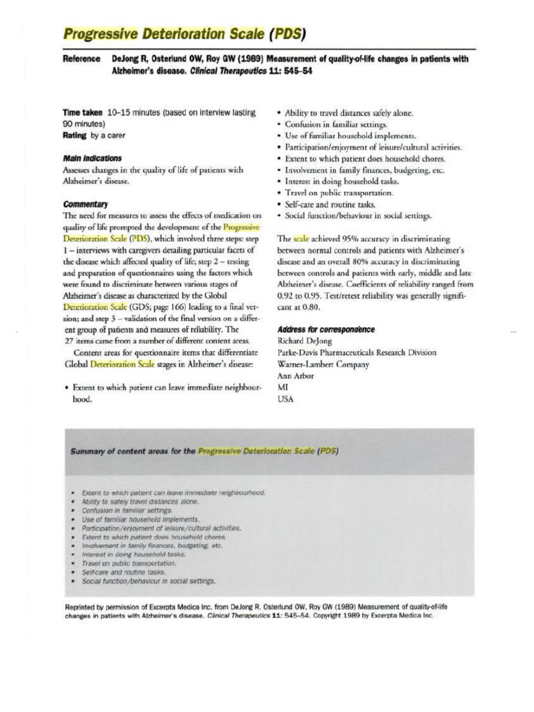 Progressive Deterioration Scale | PDF
