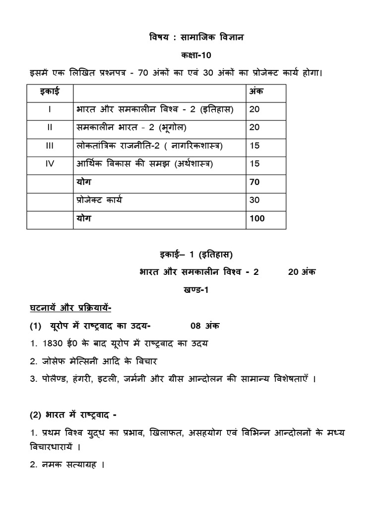 Class 10 Social Science Syllabus 23 24 | PDF