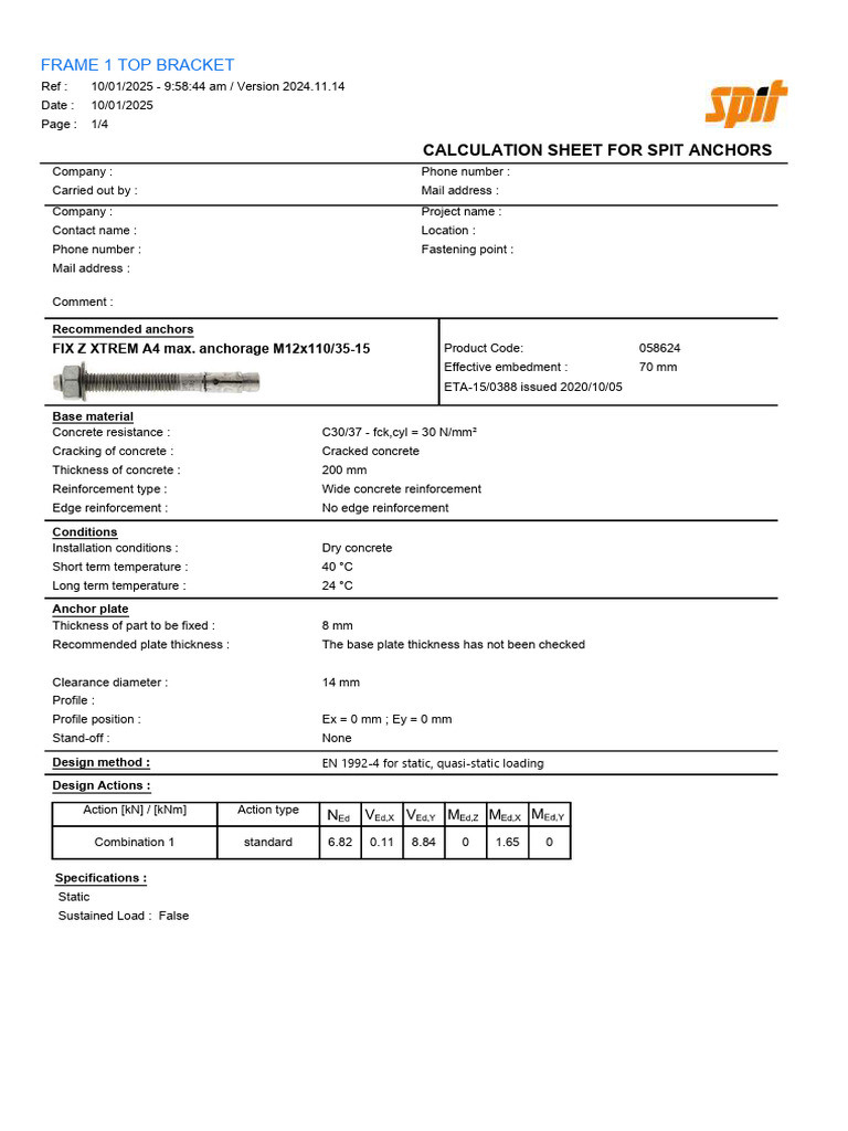 Spit Anchors Calculation Sheet 2025 | PDF | Strength Of Materials ...