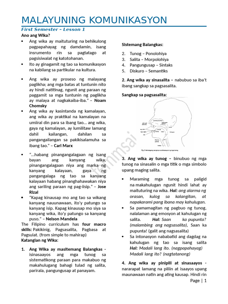 Filipino Lesson 1 | PDF