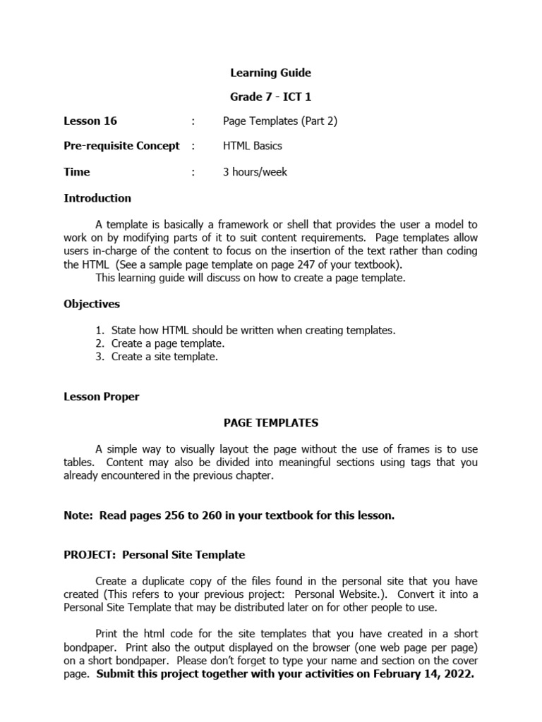 Grade 7 ICT: Page Templates Guide | PDF