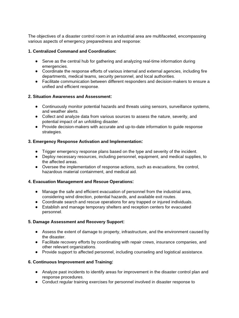 Objectives of Disaster Control Room at Industrial Area | PDF ...