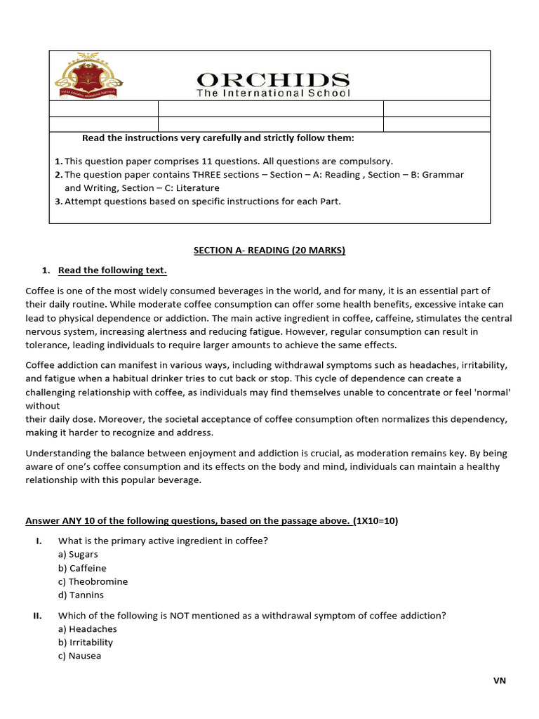 GRADE 10 SAMPLE QUESTION PAPER 4 | PDF | Plastic | Caffeine