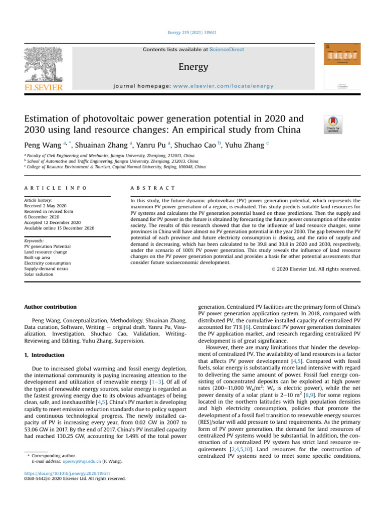 Estimation of Photovoltaic Power Generation Potential in 2020 and 2 ...