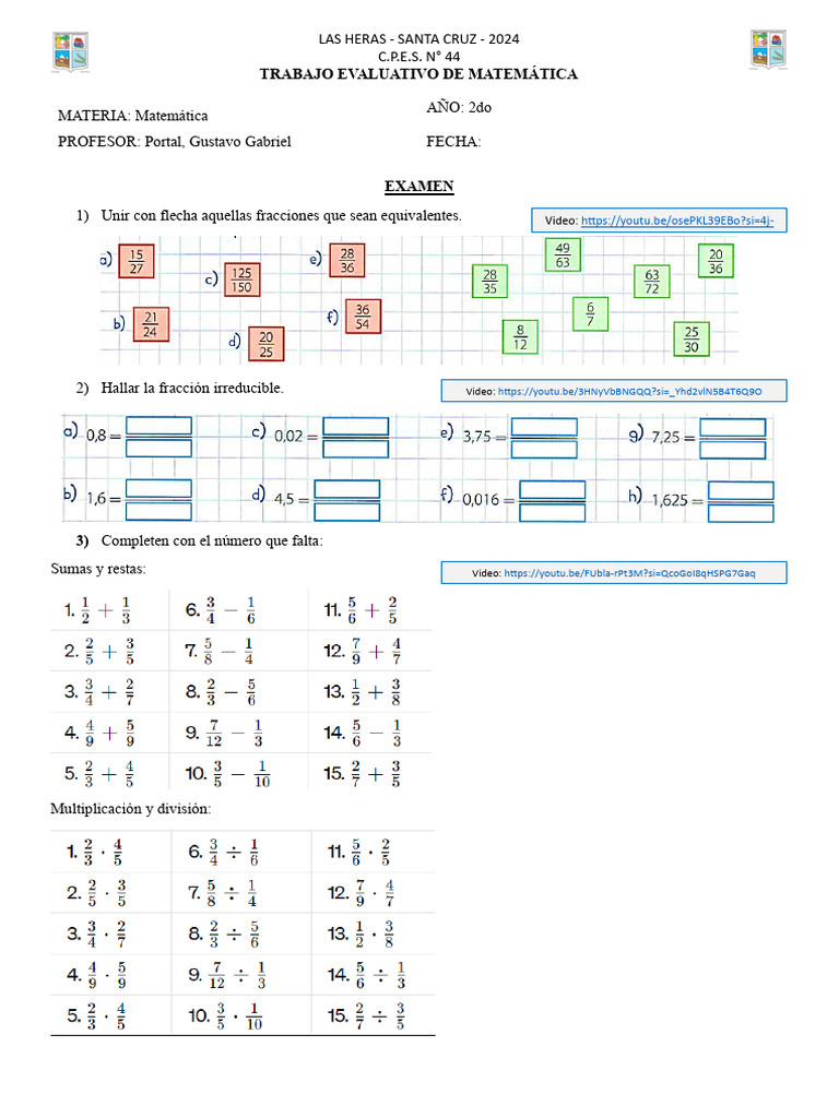 Evaluación de Matemática 2do Año | PDF