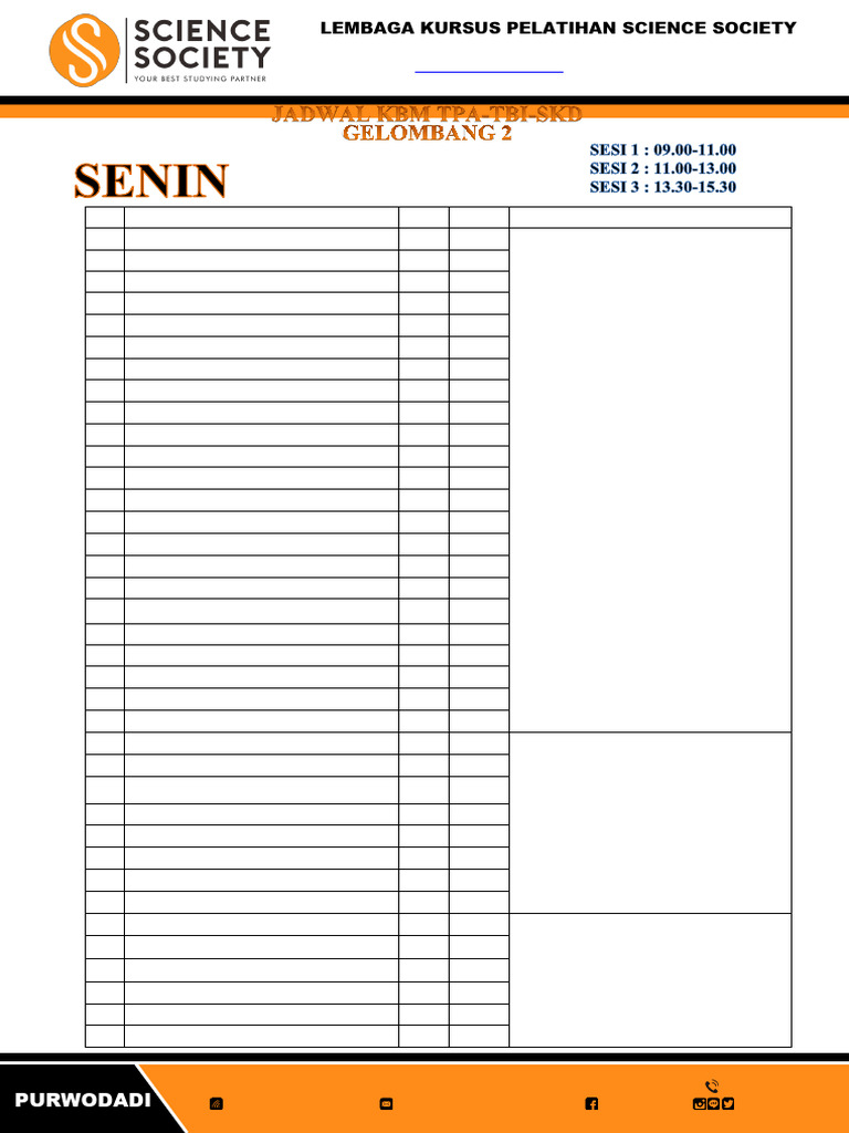 Jadwal KBM TPA-TBI-SKD Science Society | PDF
