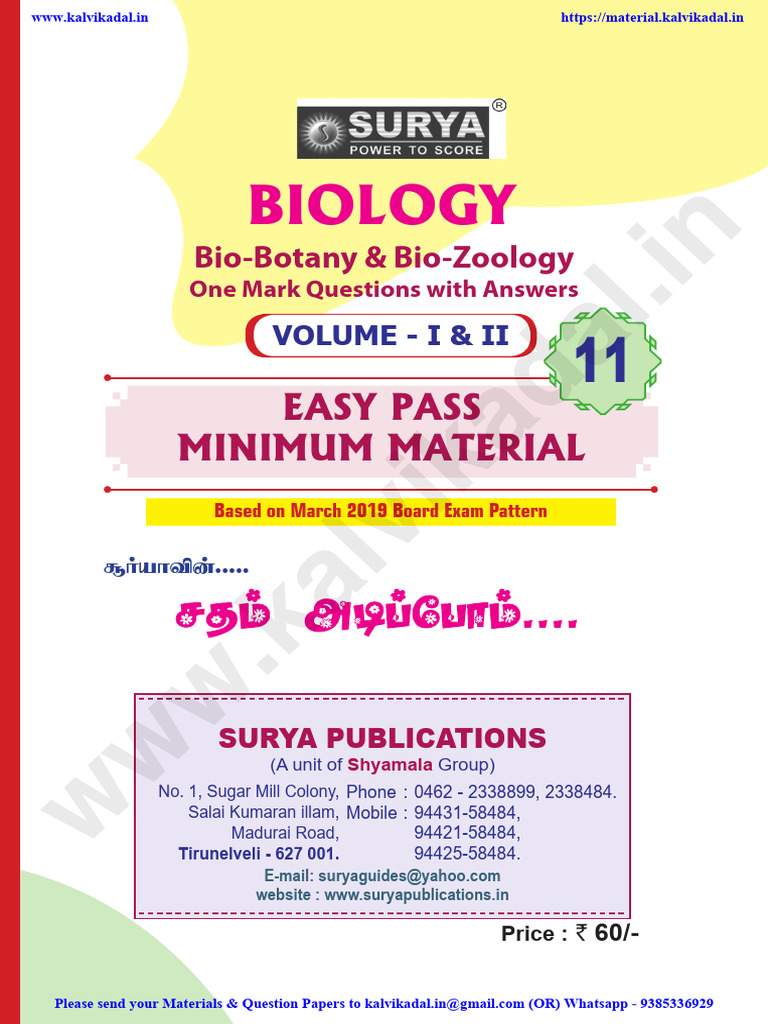 11th Sadam Adippom - Biology 1 Mark - EM | PDF | Plants | Organisms