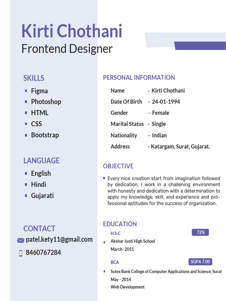 Kirti Chothani_Fresher_Resume_Frontend Designer | PDF