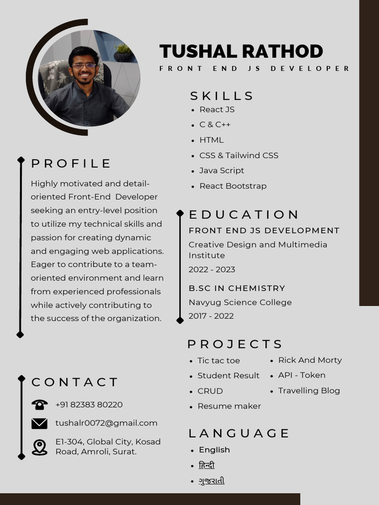Front-End Developer Tushal Rathod Resume | PDF