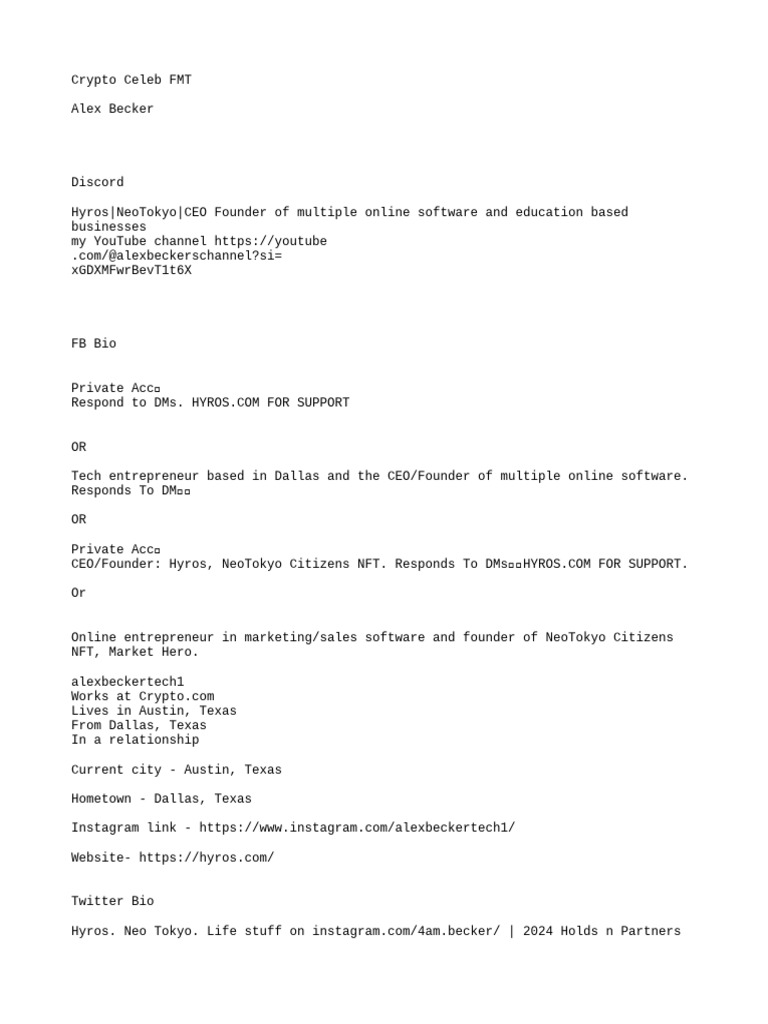 Alex Becker: CEO of Hyros & NeoTokyo | PDF | Economies | Money