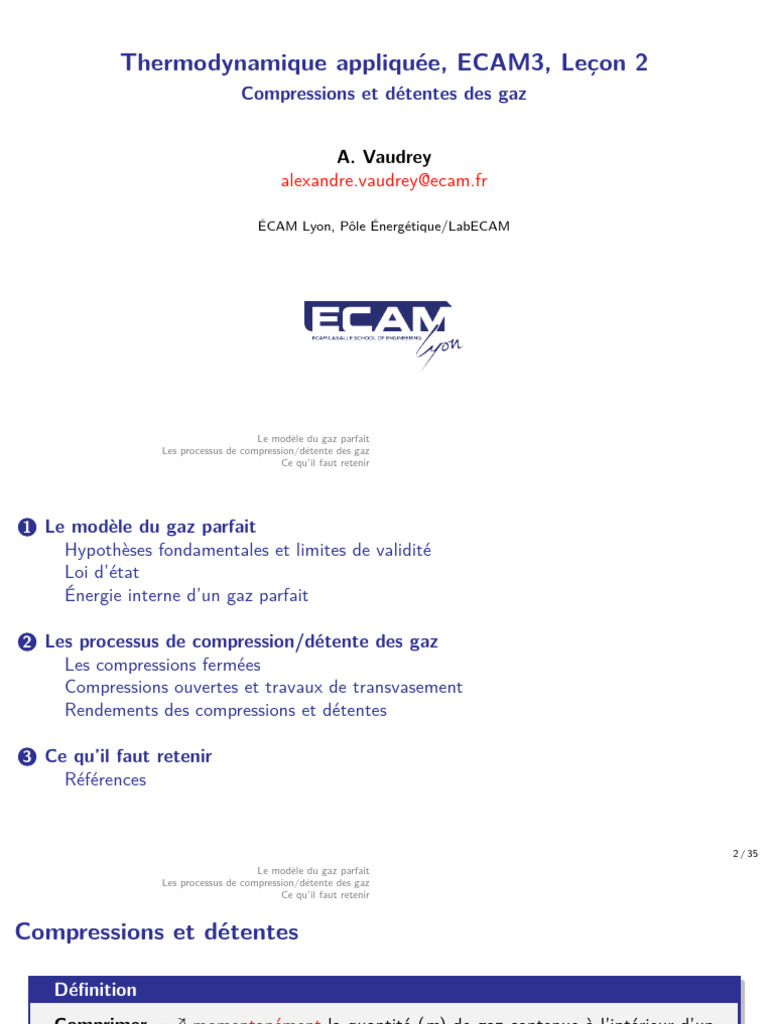Compressions et détentes des gaz parfaits | PDF | Enthalpie | Pression